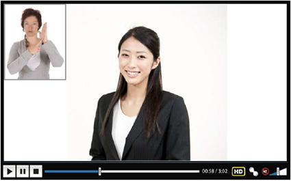 A webpage sample containing a video recording with sign language.