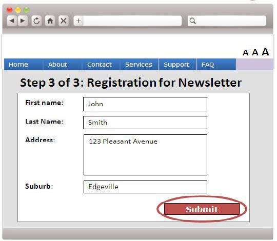 A web form sample for submitting details for newsletter registration.