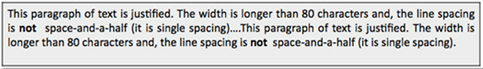 A paragraph sample not easily accessible as the width is more than 80 characters and using single line spacing.