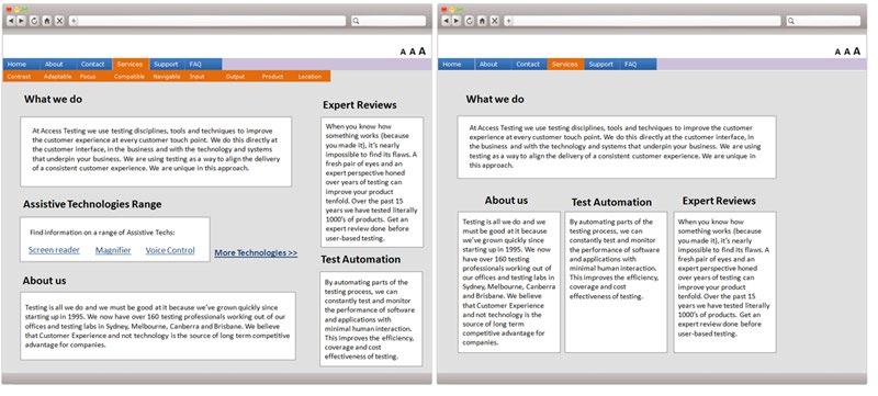 Side by side comparison of two alternative website layouts. 