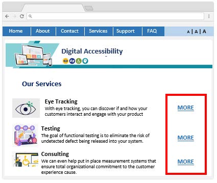 A website sample containing 3 descriptive links.