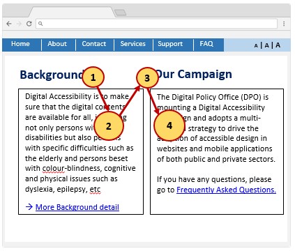 A webpage with two columns of content with a logical sequence.