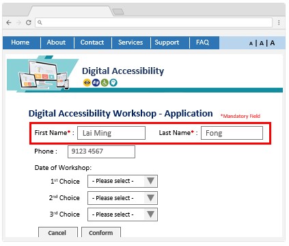 A web form sample with a form field containing instructions on the type of information expected.