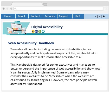 A webpage sample with high colour contrast between the text and background.