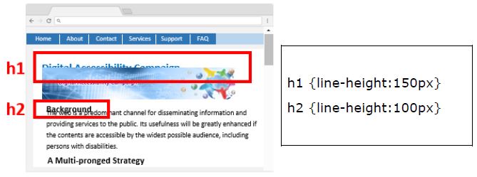 A webpage sample with overlapping contents after user enlarges the line spacing.