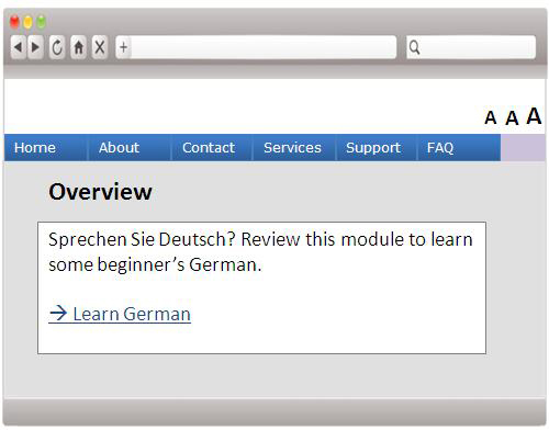 A web page sample containing content in several languages.