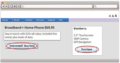 A webpage sample containing two buttons for the same function but having different label descriptions.