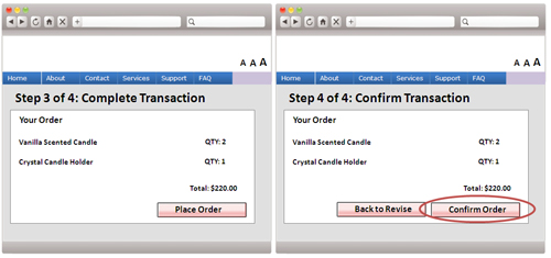A web form sample containing a button to 'Confirm Order' so as to allow details to be changed before final submission. 