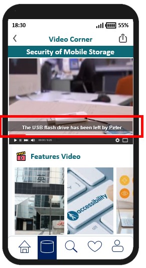 A sample mobile application page showing a video with caption.