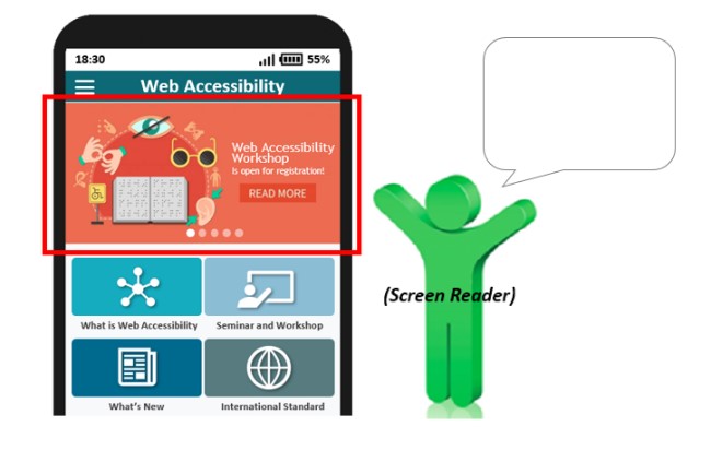 A sample mobile application page with a graphic without text alternative.