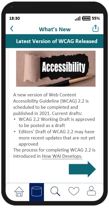 A sample mobile application page with an arrow pointing to the right.