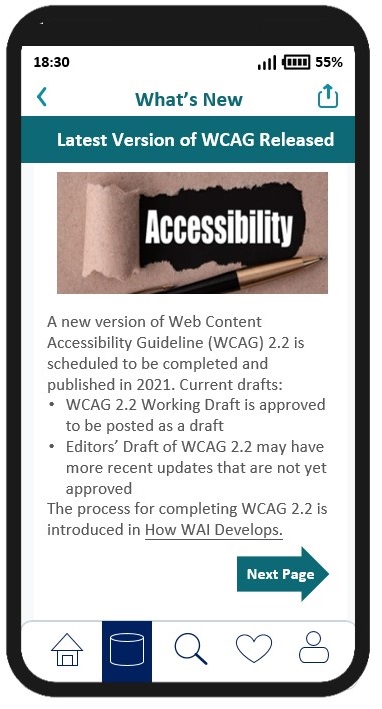 A sample mobile application page with instructional text added, and the arrow is now labelled as &ldquo;Next&rdquo;.