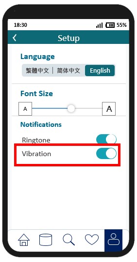 A sample mobile application setting page with both “Ringtone” and “Vibrate” options for the alert of new messages