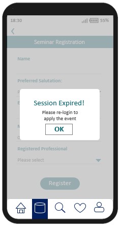 A sample mobile application page with a pop-up message which warns the user that there are only two minutes remaining.