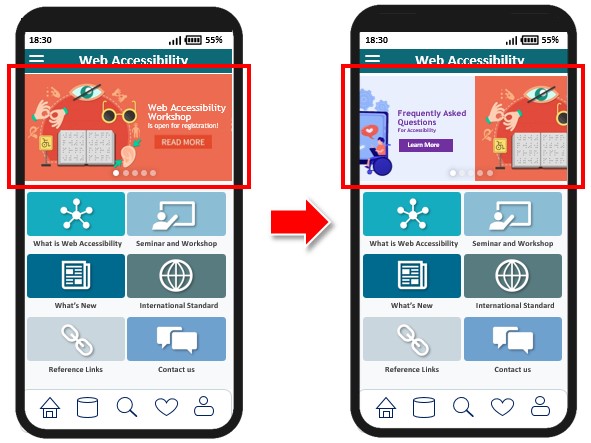 A sample mobile application page with an information ticker.