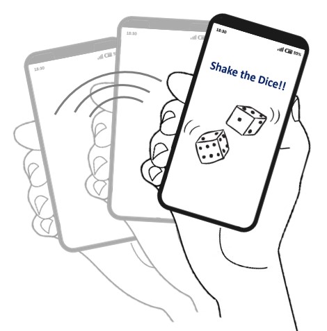 The user shakes the device to play the game.