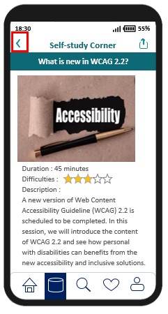 A sample mobile application page with a navigation button to go back to previous page.