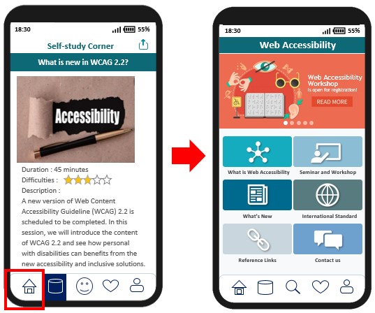 A sample mobile application page with only one way to access the content.