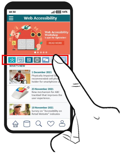 A sample mobile application page with very small sized buttons.