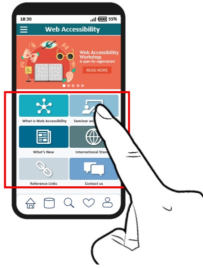 A sample mobile application page with bigger sized buttons.