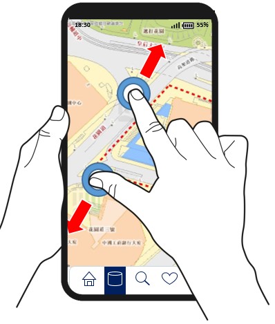 Use the pinch-to-zoom gesture to zoom in or out on the street map.