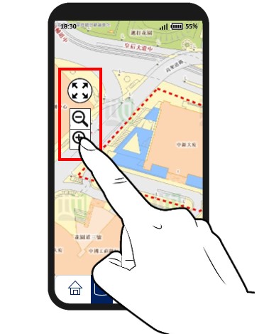 The user uses buttons to perform zoom functions.