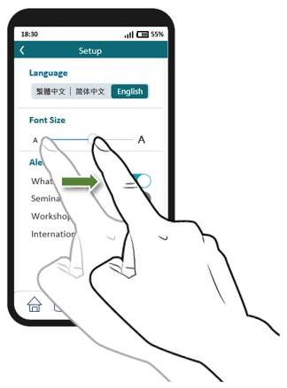 User required to swipe right in order to increase the front size.