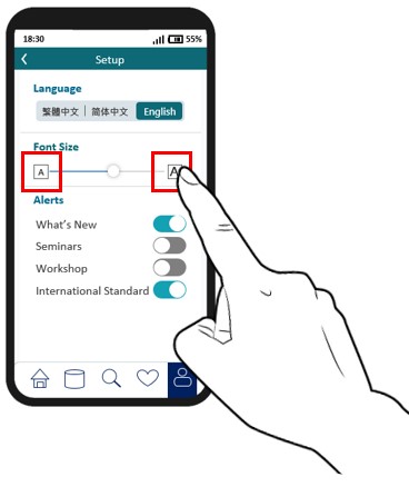 User changes the font size with buttons.