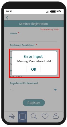 A sample mobile application page with an ambiguous error message.