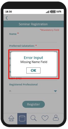 A sample mobile application page with a meaningful error message.