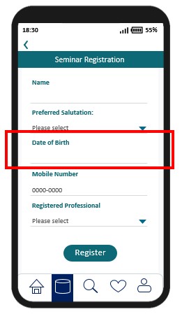 A sample mobile application page containing a blank date input field.
