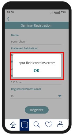 A sample mobile application page with a generic error message displayed at the top of the input form.