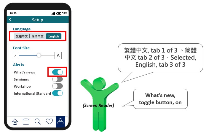 Screen reader read out the element name, role and current status