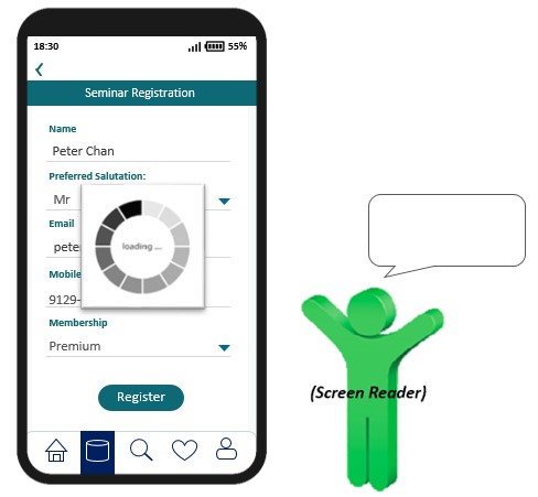 Screen reader cannot read out the "loading" logo status because it is not in focus.