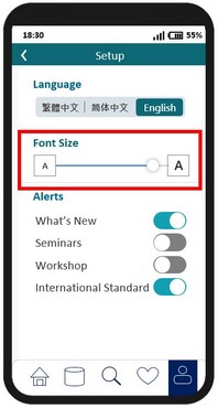 A sample mobile application page with a text resize function.