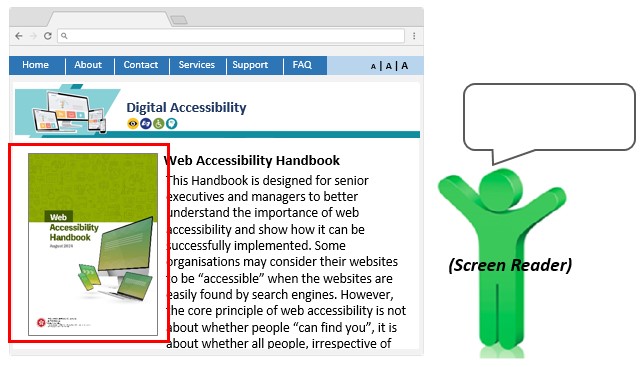 A website sample with a photograph without a text alternative.