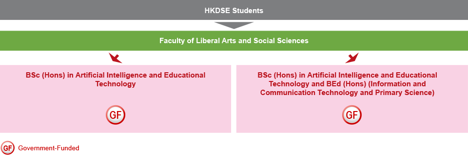 HKDSE students who are interested in studying IT-related programmes will be admitted to the Faculty of Liberal Arts and Social Sciences. They can study the BSc (Hons) in Artificial Intelligence and Educational Technology (Government-funded), or the BSc (Hons) in Artificial Intelligence and Educational Technology and BEd (Hons) (Information and Communication Technology and Primary Science) (Government-funded) under the Department of Mathematics and Information Technology.