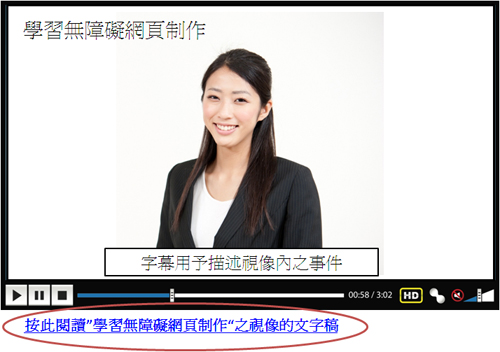 这个网页范例所载的视像影片提供了文字稿及内容描述。