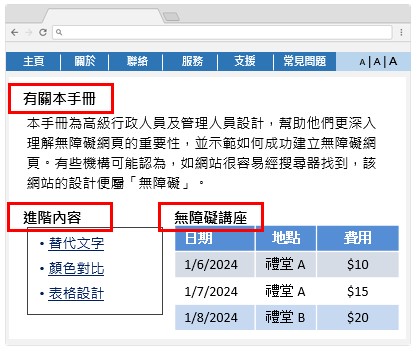 这个网页范例的文字内容、连结及图表均有标题。 这个网页范例的文字内容、连结及图表均有标题。