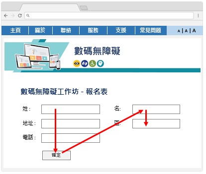 这个网上表格范例的输入栏看似横向排序，但实际上却使用了垂直排序的编码。