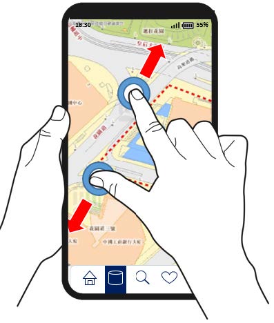利用捏缩放手势将街道地图放大或缩细。