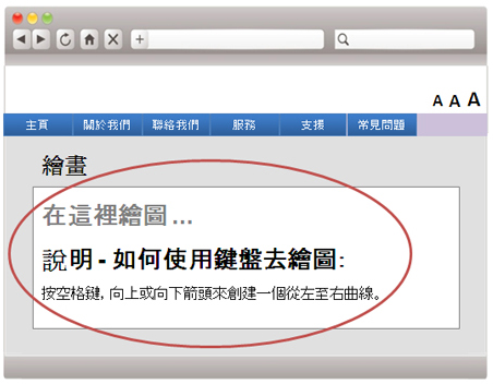 在這個網頁範例中，使用者可以選擇並按指示透過鍵盤使用繪畫功能。