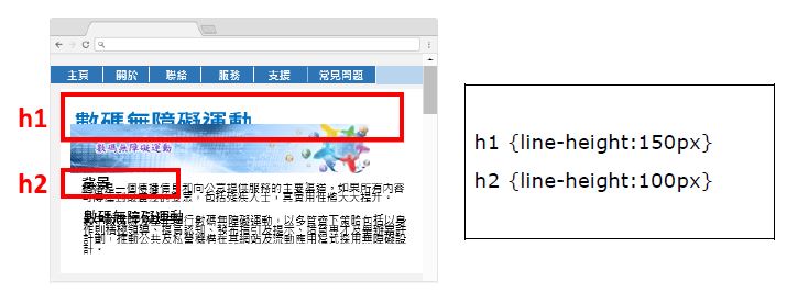 使用者放大行距後，網頁範例的內容重疊。