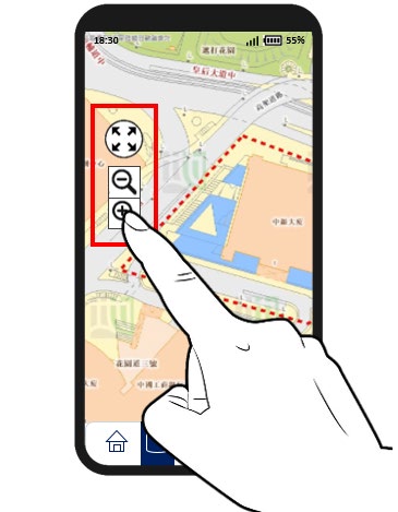 使用者用按鈕執行縮放功能。