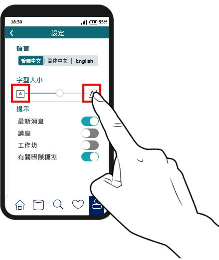 使用者以按鈕來更改字體大小。
