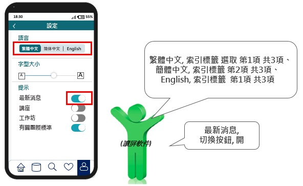 讀屏軟件讀出屏幕上的元素名稱、類型及其當前狀態。